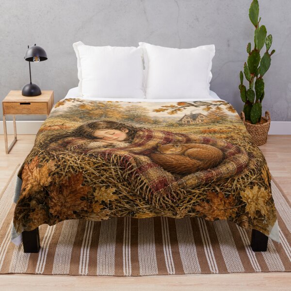 Item preview, Sleeping girl with squirrel in autumn magic designed and sold by thirtyonestars.