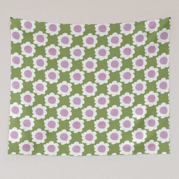 Item preview, Scandi Matcha Green Lilac Daisy Mid Century Retro Pattern designed and sold by CaramelCo.