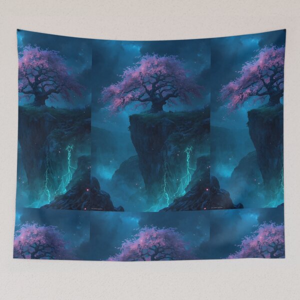 Item preview, Bioluminescent Tree of Life on Cliff Night Galaxy Wall Art designed and sold by Pyt27.