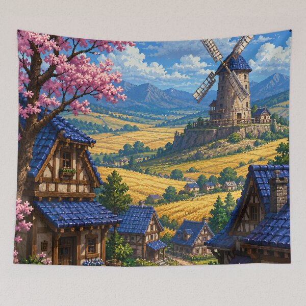 Item preview, Arte pixelado de JRPG: Pueblo del sendero de pétalos designed and sold by bapupa.