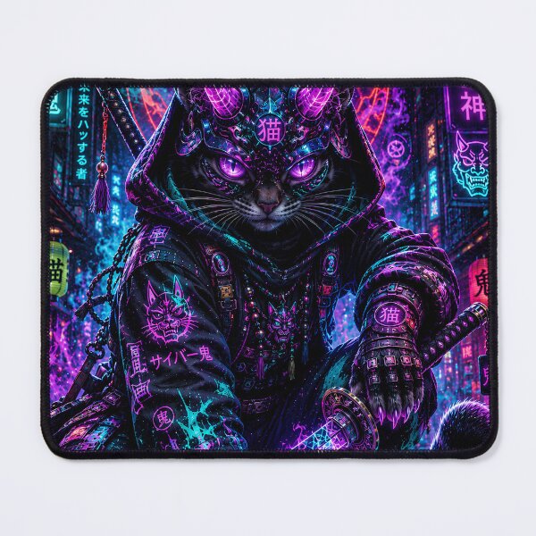 Item preview, Neon Oni Cat – Cyber Samurai Spirit designed and sold by Neon Riot Studio.