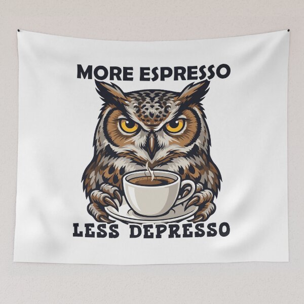 Item preview, Funny Owl Coffee More Espresso Less Depresso designed and sold by TEEDESIGMSTUDIO.