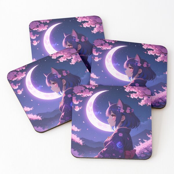 Item preview, Moonlit Sakura Cat Girl in a Yukata designed and sold by AcruxUltra.
