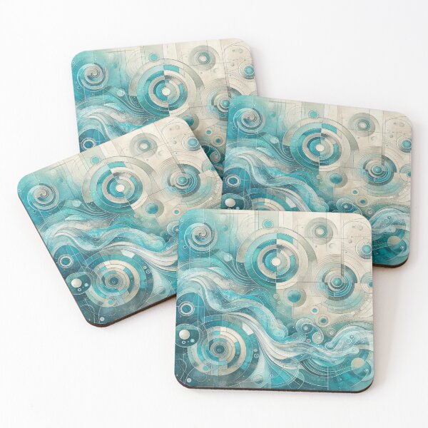 Item preview, Turquoise Waves and Circles Abstract Geometry designed and sold by AcruxUltra.