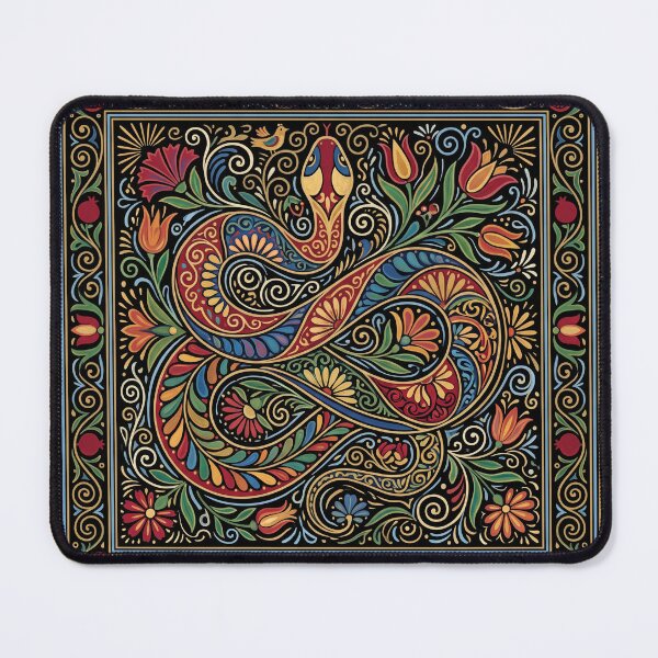 Item preview, Natrix Natrix - Folk Art Crowned Grass Snake Print designed and sold by FreiherrPK.