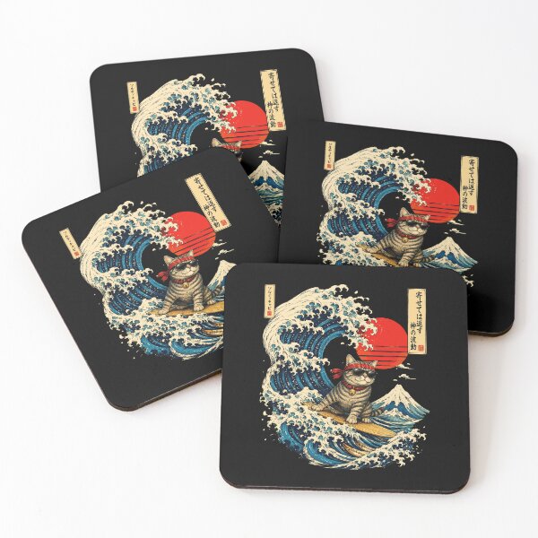 Item preview, Retro Surfing Cat on Traditional Japanese Wave Vintage Mountain designed and sold by Vermanartist.