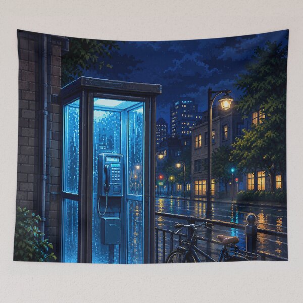 Item preview, Night City Lofi Pixel Art: Blue Neon Rain designed and sold by bapupa.