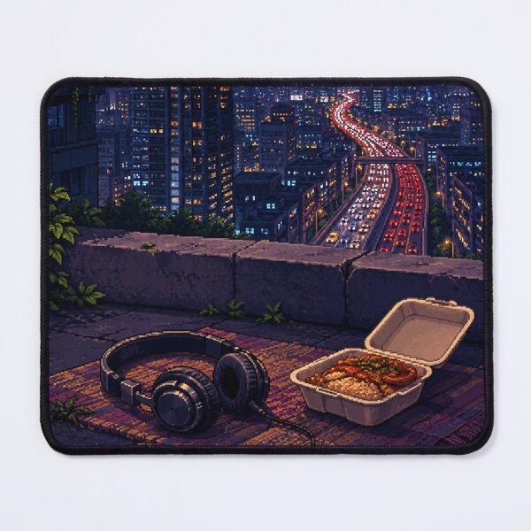 Item preview, Night City Lofi Pixel Art: Rooftop Edge Peace designed and sold by bapupa.