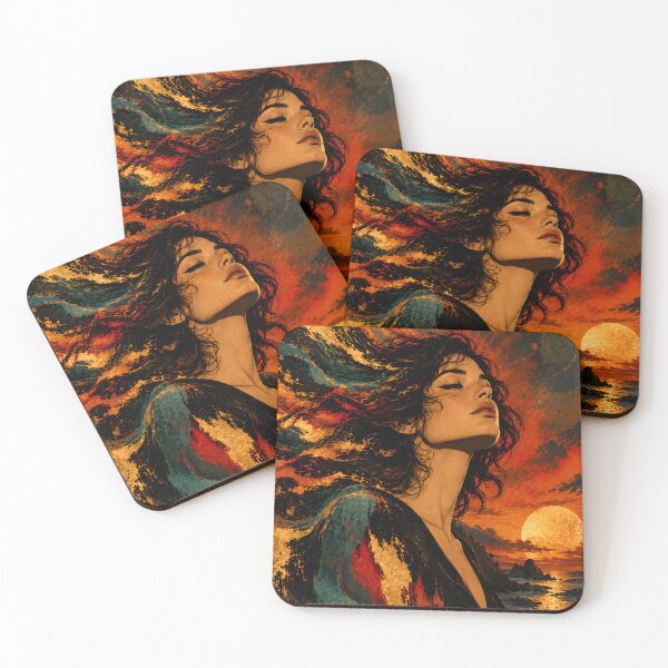 Item preview, Golden Woman – Abstract Portrait in Teal, Orange and Gold designed and sold by bauschberts.