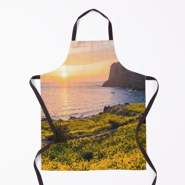 Item preview, Breathtaking Spring Sunrise at Seongsan Ilchulbong, Jeju Island, Korea: Vibrant Yellow Canola Fields, Volcanic Crater & Emerald Ocean Art Print, Poster & Home Decor designed and sold by SOOstudio73.