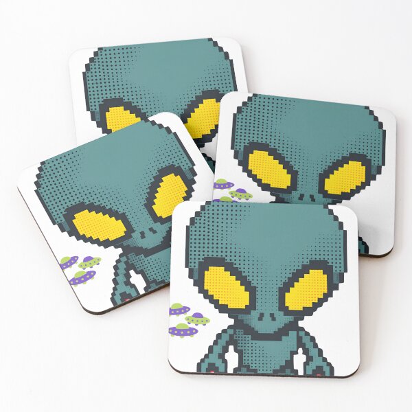 Item preview, Retro Pixel Art Alien and UFO Halftone 8-Bit Space Design designed and sold by Sem34.