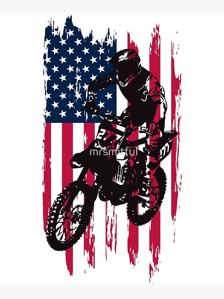 Vintage Patriotic Dirt Bike Motocross USA American Flag Premium Matte ...
