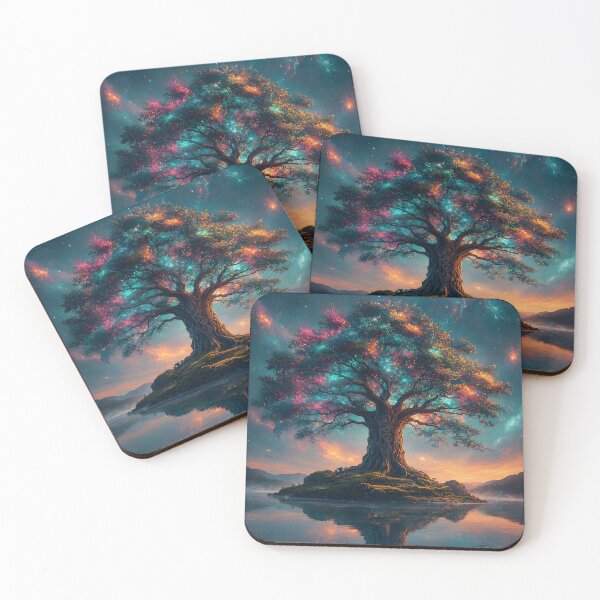 Item preview, Magical Tree of Life Island Lake Reflection Cosmic Art designed and sold by Pyt27.