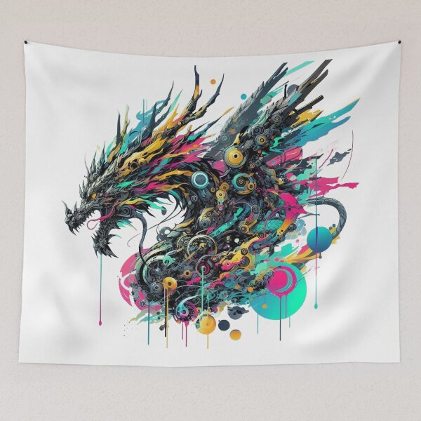 Item preview, Mechanical Dragon Bursting Through Neon Ink designed and sold by AcruxUltra.
