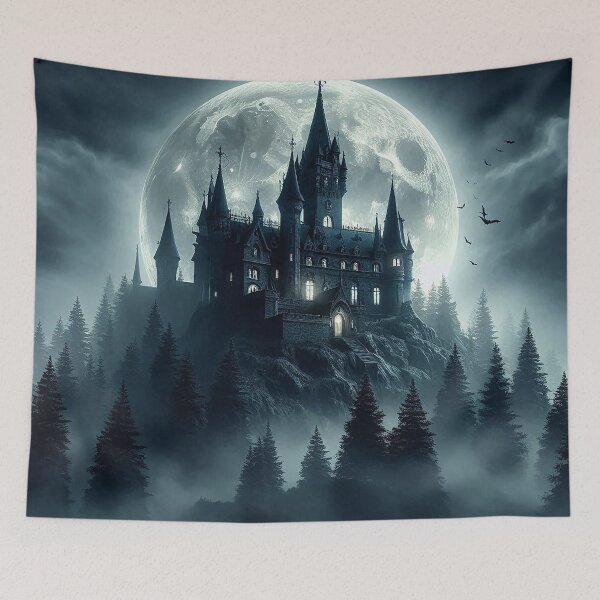 Item preview, Moonlit Gothic Castle Above the Dark Forest designed and sold by AcruxUltra.