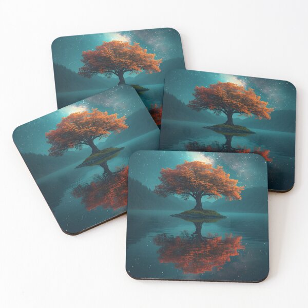 Item preview, Magical Tree of Life Island Lake Reflection Cosmic Art designed and sold by Pyt27.