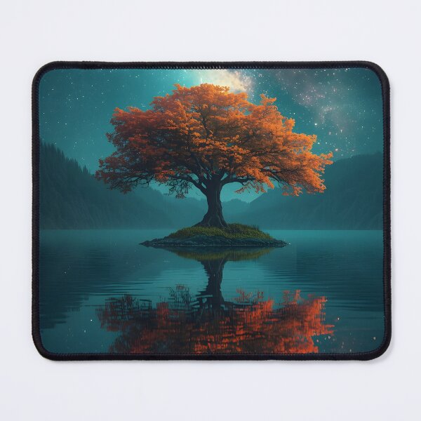 Item preview, Magical Tree of Life Island Lake Reflection Cosmic Art designed and sold by Pyt27.
