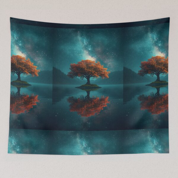 Item preview, Magical Tree of Life Island Lake Reflection Cosmic Art designed and sold by Pyt27.