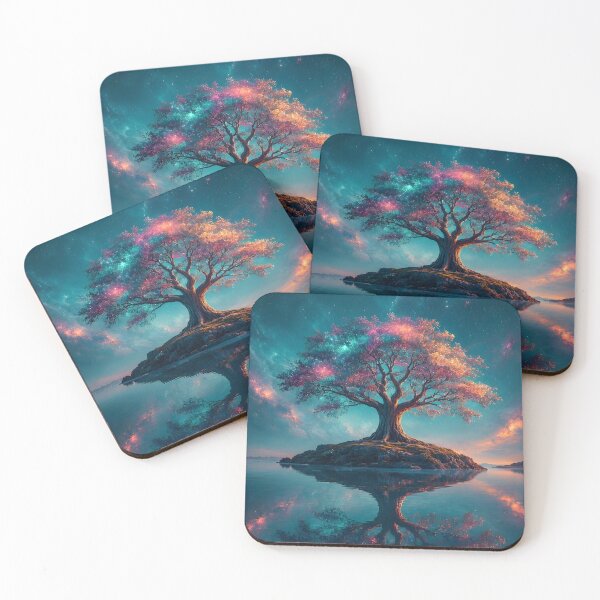 Item preview, Magical Tree of Life Island Lake Reflection Cosmic Art designed and sold by Pyt27.