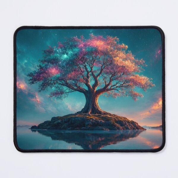 Item preview, Magical Tree of Life Island Lake Reflection Cosmic Art designed and sold by Pyt27.