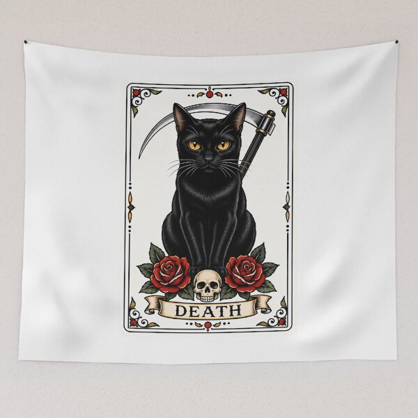 Item preview, Death Tarot Cat Black Cat Scythe designed and sold by Old's Cool Cat Studio.