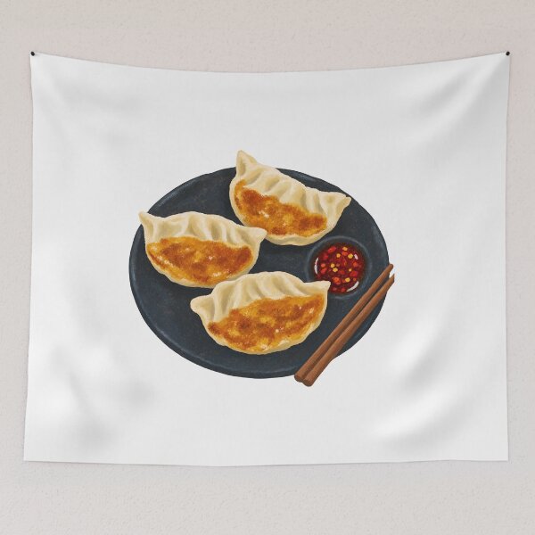 Item preview, Pan Fried Gyoza Dumplings with Chili Dipping Sauce - Asian Food Art designed and sold by Matheist.