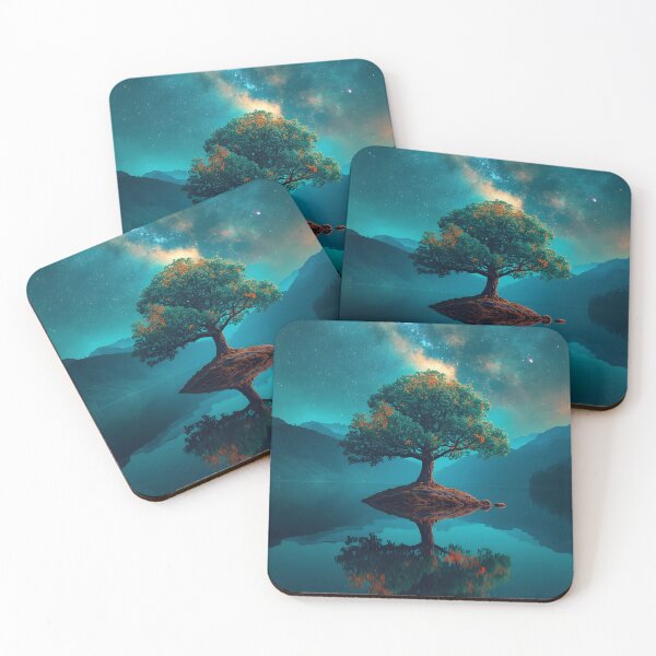 Item preview, Magical Tree of Life Island Lake Reflection Cosmic Art designed and sold by Pyt27.