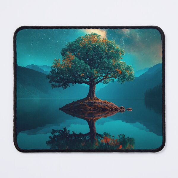 Item preview, Magical Tree of Life Island Lake Reflection Cosmic Art designed and sold by Pyt27.