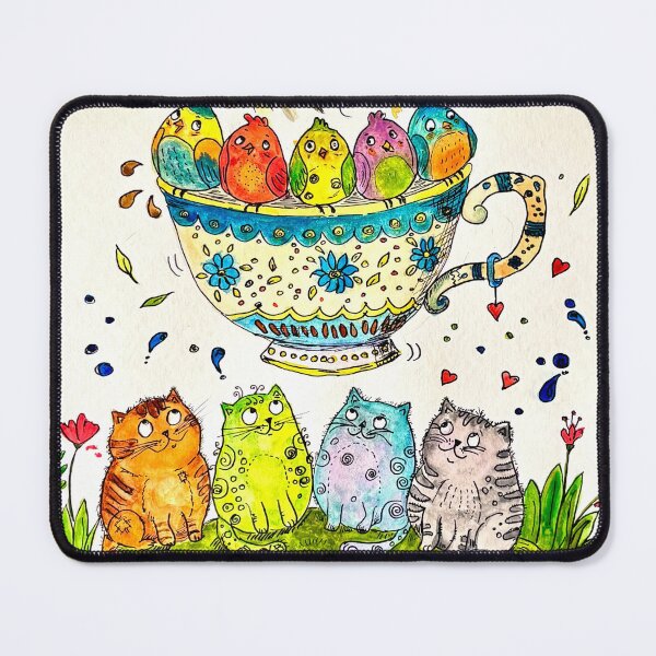 Item preview, Whimsical Stile " Cats and Birds Tea Party" designed and sold by TrazosDelSurArt.