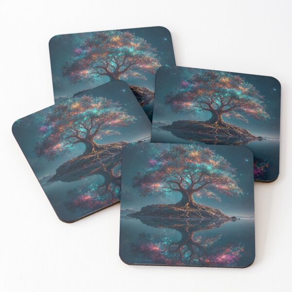 Item preview, Magical Tree of Life Island Lake Reflection Cosmic Art designed and sold by Pyt27.