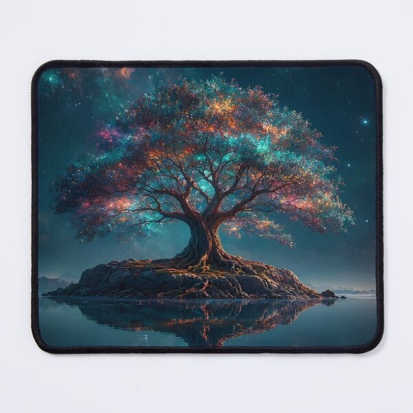Item preview, Magical Tree of Life Island Lake Reflection Cosmic Art designed and sold by Pyt27.