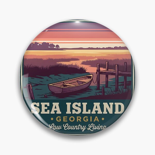 Item preview, Sea Island Georgia Marsh Dock Skiff Vintage Badge Sticker designed and sold by DetourDgn.