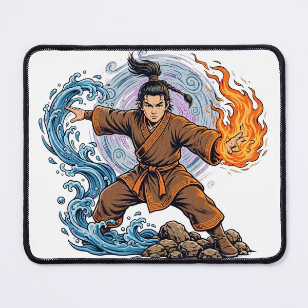Item preview, Elemental Master - Fire and Water Bending Warrior Vintage Art designed and sold by VYBE DARK Studio.