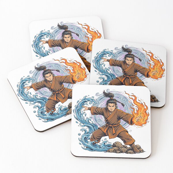 Item preview, Elemental Master - Fire and Water Bending Warrior Vintage Art designed and sold by LunaGlow Studio.