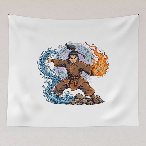 Item preview, Elemental Master - Fire and Water Bending Warrior Vintage Art designed and sold by VYBE DARK Studio.
