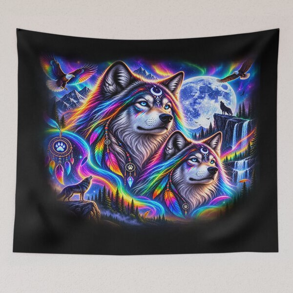 Item preview, Rainbow Wolves – Guardians of the Magical Aurora designed and sold by TroviTutto.