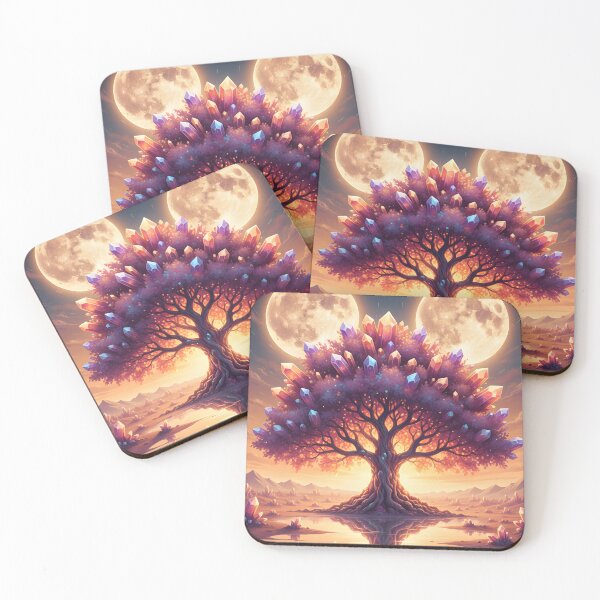 Item preview, Glowing Sunset Tree of Life Twin Moons Fantasy Art designed and sold by Pyt27.