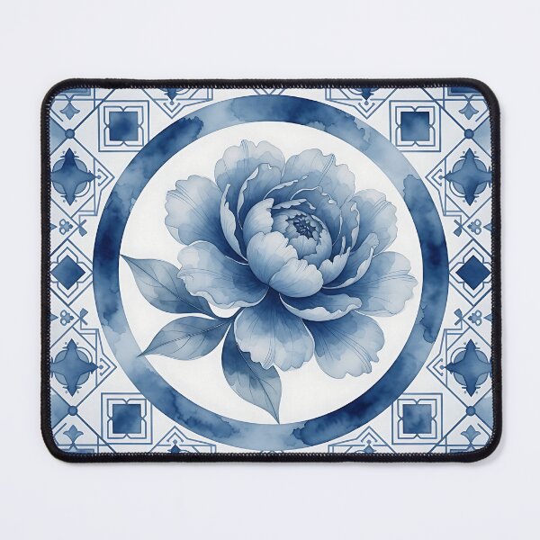 Item preview, Blue Peony in Geometric Frame designed and sold by HappyOops.