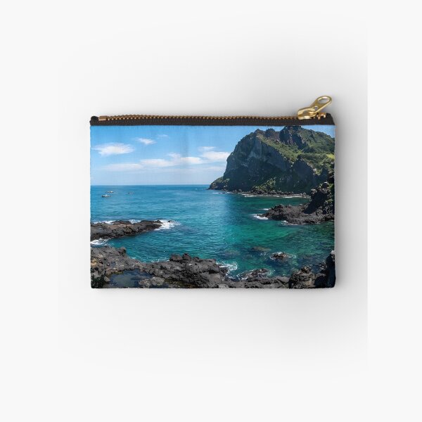 Item preview, Vibrant Summer Ocean & Volcanic Rocks at Seongsan Ilchulbong, Jeju Island, Korea: Crystal Clear Emerald Sea, Rugged Basalt Cliffs & Tropical Coastal Art Print, Poster & Home Decor designed and sold by SOOstudio73.