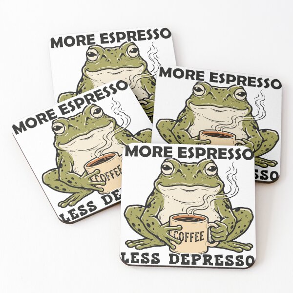 Item preview, More Espresso Less Depresso Funny Frog Coffee designed and sold by TEEDESIGMSTUDIO.
