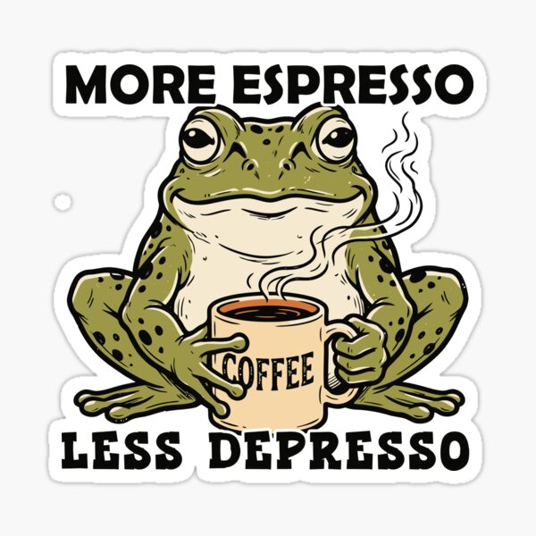 Item preview, More Espresso Less Depresso Funny Frog Coffee designed and sold by TEEDESIGMSTUDIO.