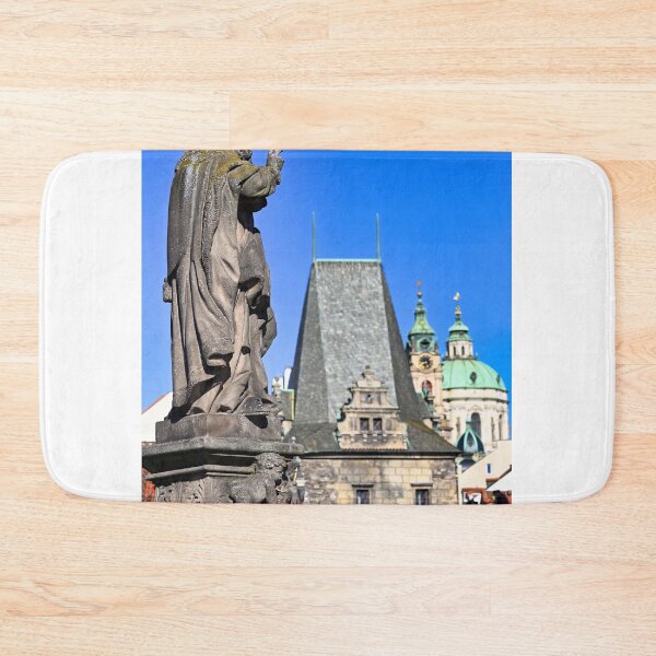 Item preview, Statue of Saint Adalbert on Charles Bridge with St. Nicholas Church Background, Prague designed and sold by goceris.