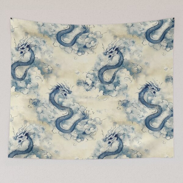 Item preview, Blue Dragon Pattern Japanese Cloud Porcelain Chinoiserie designed and sold by Nine Lives Studio.