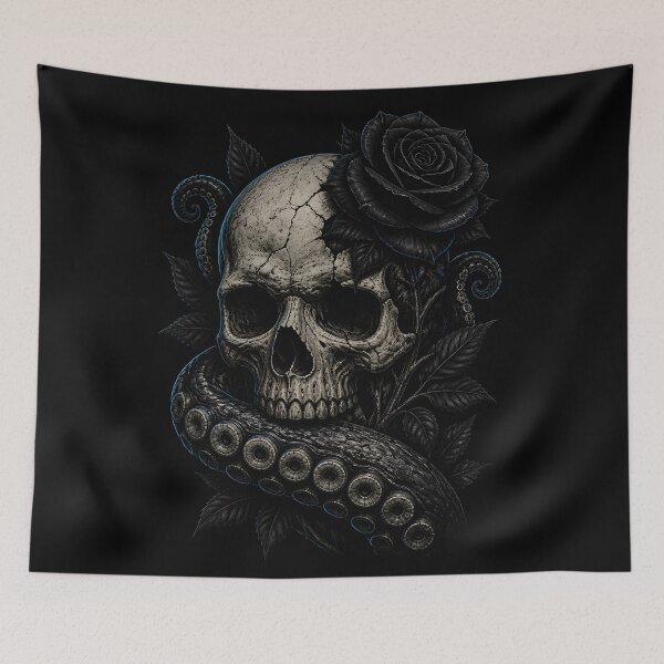 Item preview, Gothic Skull Black Rose Octopus Tentacles Streetwear Illustration designed and sold by GrinGalore.