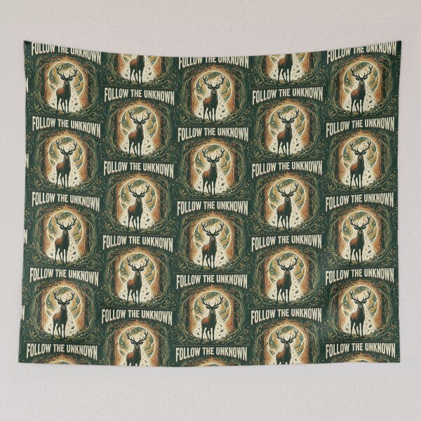 Item preview, Follow the Unknown – Mystical Deer Forest Illustration designed and sold by Dogandesighn.