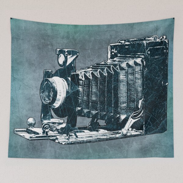 Item preview, Blue-tinted Antique Press Bellows Camera Vintage Photography designed and sold by Ghoul Enterprises.