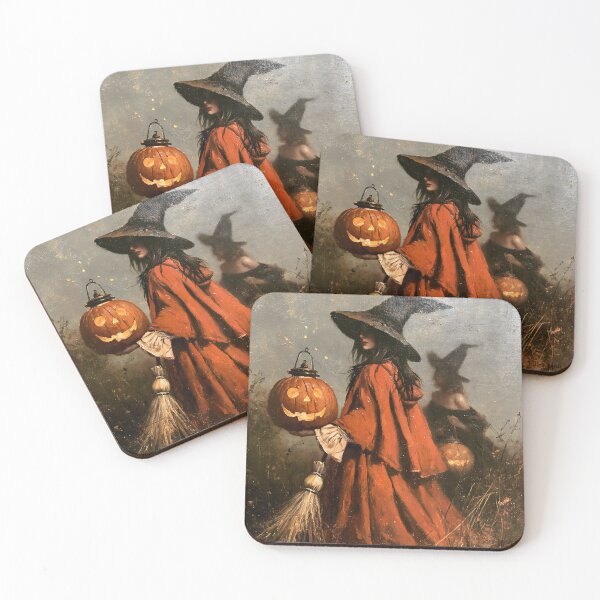 Item preview, Vintage Halloween Witches Oil Painting Pumpkin Lantern Artwork designed and sold by GrinGalore.