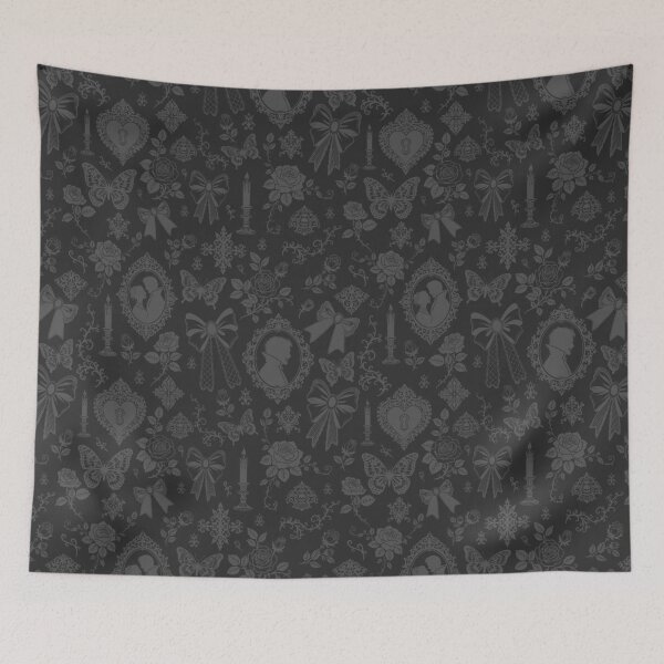 Item preview, Gothic Romance Victorian Vampire Roses Lace Bows Pattern Dark Grey designed and sold by WildLakePatterns.