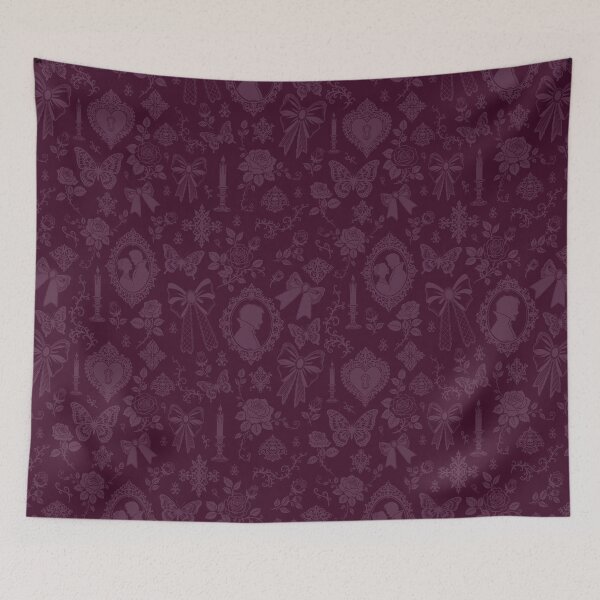 Item preview, Gothic Romance Victorian Vampire Roses Lace Bows Pattern Deep Purple designed and sold by WildLakePatterns.