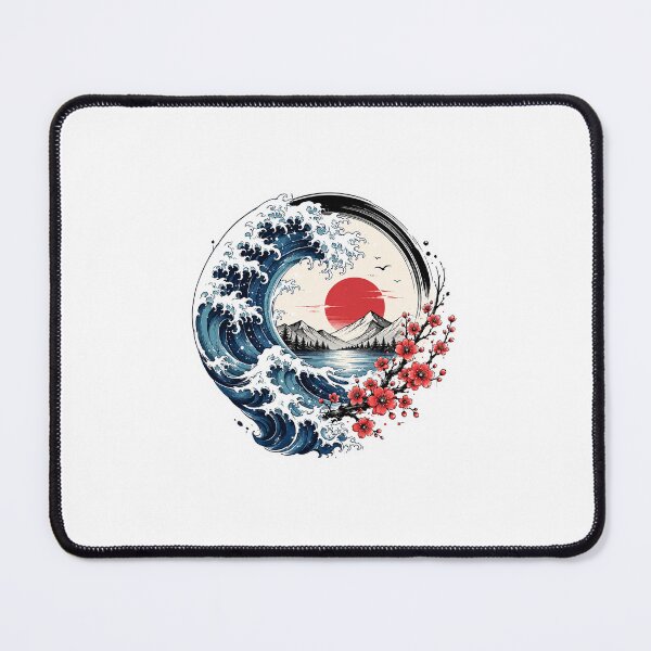 Item preview, Japanese Wave Cherry Blossom Sticker | Mount Fuji Ocean & Sakura Art designed and sold by PopStickerLab22.